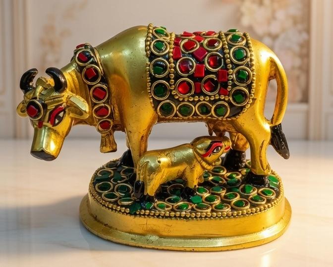 Brass Kamdhenu Cow and Calf