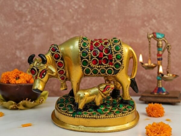 Brass Kamdhenu Cow and Calf