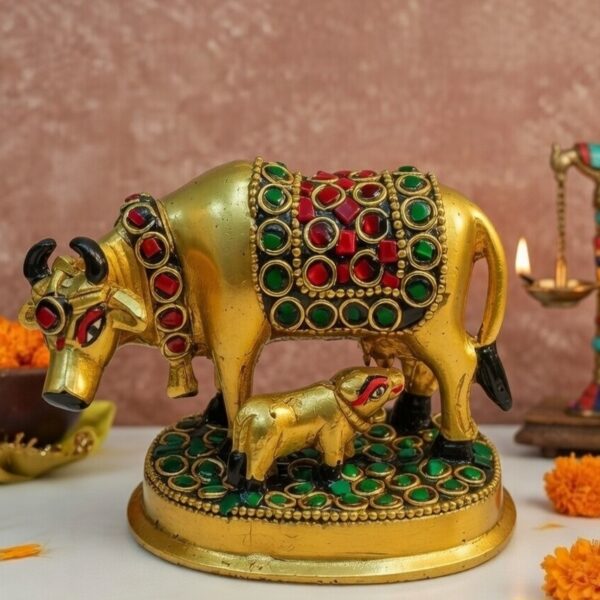Brass Kamdhenu Cow and Calf