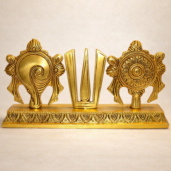 Golden Shankh Chakra Tilak religious showpiece for home temple decor